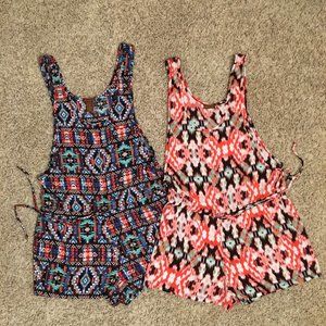 2 - Copper Key Rompers, Multicolor Prints, Size S